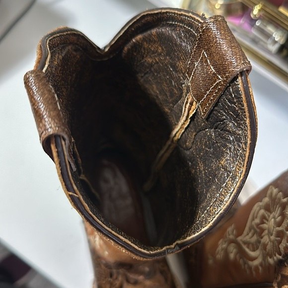 Rancho Grande Hand Tooled Brown Leather Square Toe Cowgirl Western Boots Size 6 - Picture 6 of 6